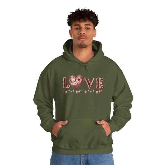 Love Hoodie Valentines, Mothers Day Military Green College Hoodie Sweatshirt - Picture 11 of 12